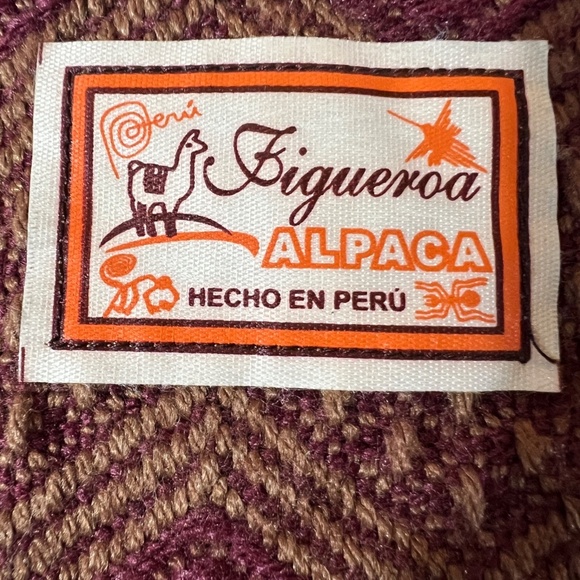 FIGUEROA Scarf Alpaca Wool Fringe Chevron Burgundy & Brown 7.5 X 59 Made in Peru - Picture 5 of 5